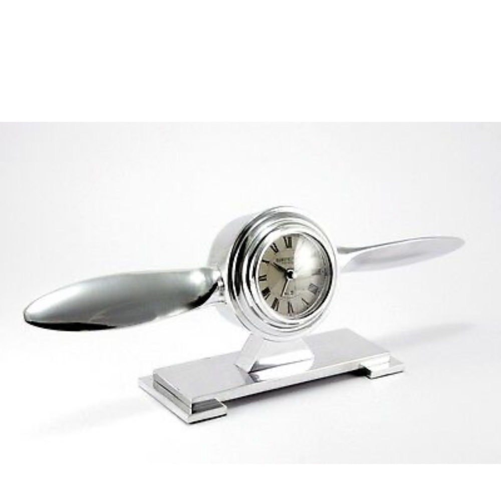 Table Clock Propeller Mantle Watch Aeroplane Metal Quartz Alarm Art Déco - Picture 1 of 13